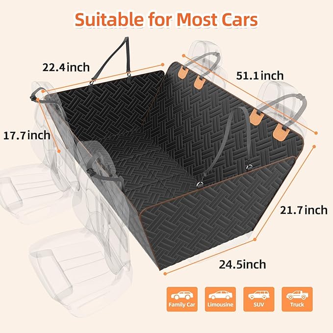 Dog Car Seat Cover for Back Seat,100% Waterproof & Scratchproof Back Seat Pet Cover for Dogs,5MM PP Board Hard Bottom Dog Bed for Car,Supports 400lbs Back Seat Extender for Dogs for Car/SUV