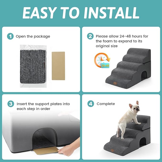 Extra Wide Dog Stairs with Tunnel, Detachable Large Pet Step for Small Medium Dog, Puppy or Cat, Ramp for High Bed, Couch, Sofa or Car, Stable, 19.7x33x22.4 inch, 5 Step, Dark Grey