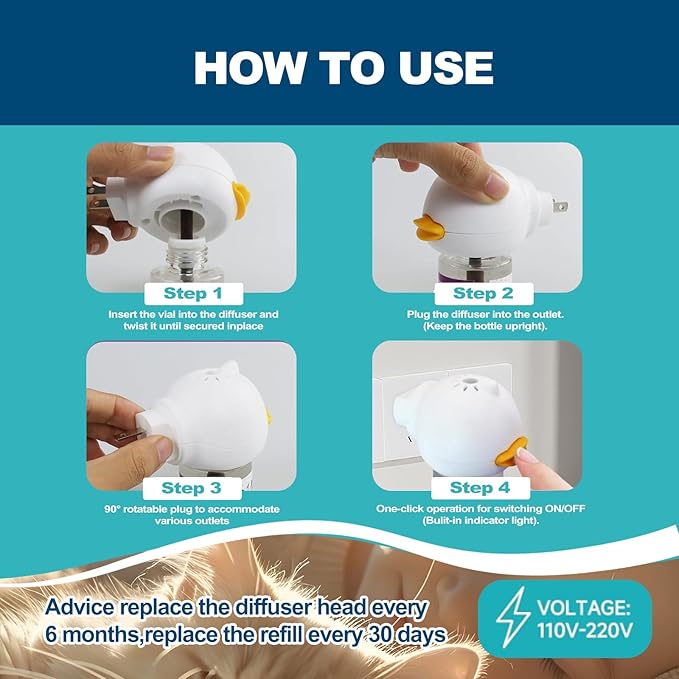 Cat Calming Diffuser, Cat Pheromones Calming Diffuser with 1 Diffuser + 2 Refills 48ml, Cat Anxiety Relief Cat Pheromone Diffuser Kit 60 Days, Pheromone Diffuser to Calm Cats