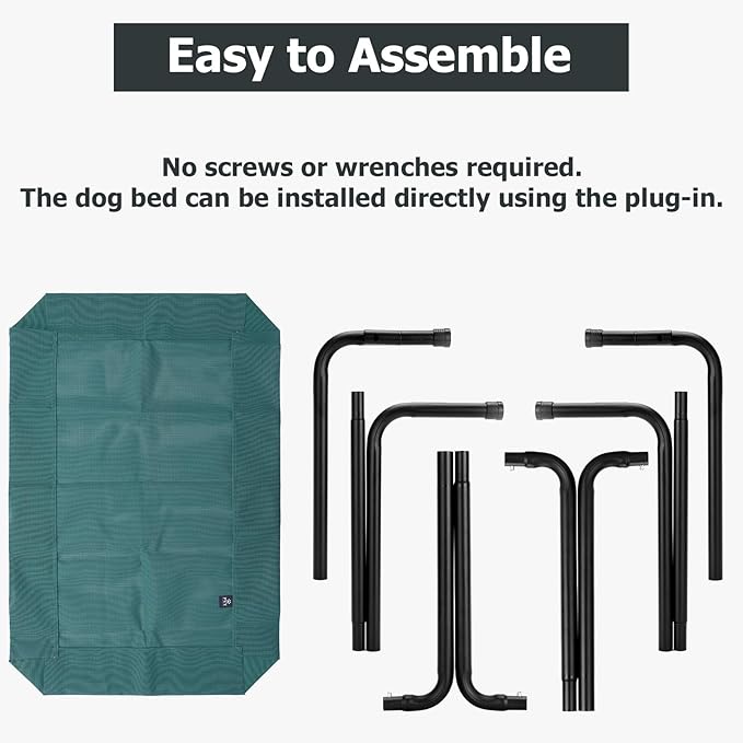 Elevated Dog Bed for Outdoor, XXXL Raised Dogs Cot with Washable Mesh, Cooling Pet Beds Chew Proof Dog Hammock, Metal Frame Lifted Platform for Training Outside Camping, 59 inch Green