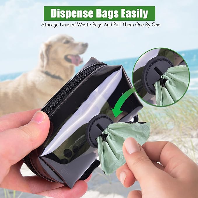 Dog Waste Bag Dispenser Poop Bag Dispenser for Leash Accessory dog Poop Bag Holders Fits Dog Leash Include Hand Free Holder, Clear, No-PUXB