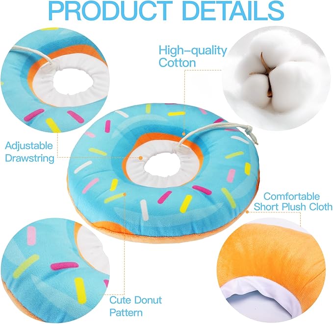Cat Cone Collar Soft, Cute Cat Donut Collar After Surgery, Adjustable Kitten Recovery Cones to Stop Licking, Lightweight Neck Elizabethan Collars for Cats Kittens (Blue, Large)