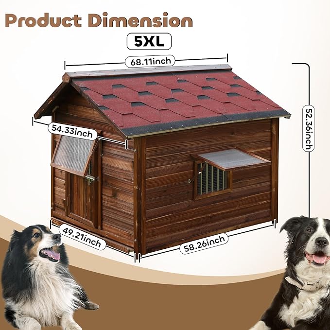Dog House Outdoor for Large Breed Dogs with Removable Floor&Roof,Warm Big Dog Houses for Medium Dogs,Heavy Duty Indoor Pet House,5XL-68.11"(D) X 54.33"(W) X 58.27 "(H)