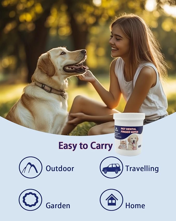 Dog Dental Wipes – Pet Teeth Cleaning Finger Pads for Dogs & Cats, 50 Count – Remove Plaque & Tartar, Freshen Breath, Easy Oral Care, Tea Polyphenol Formula