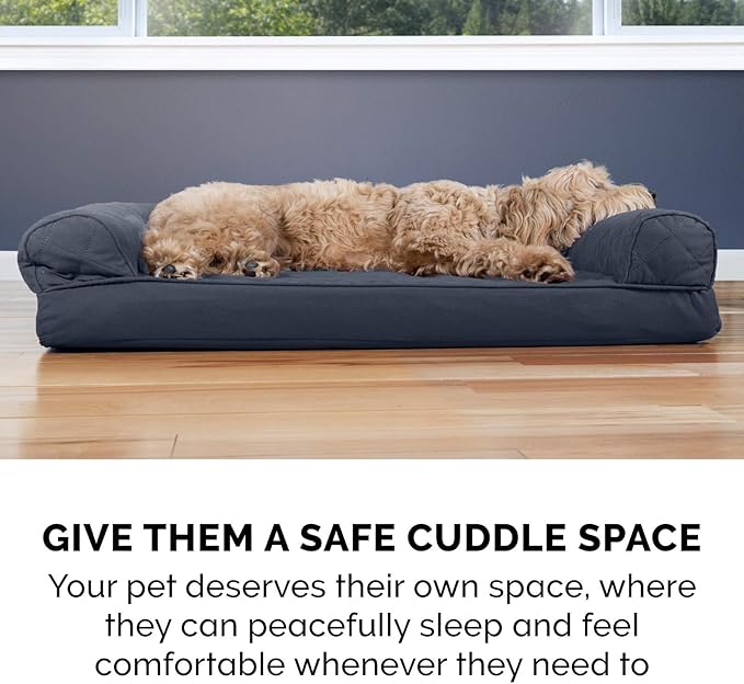 Furhaven Orthopedic Dog Bed for Medium/Small Dogs w/ Removable Bolsters & Washable Cover, For Dogs Up to 35 lbs - Quilted Sofa - Iron Gray, Medium