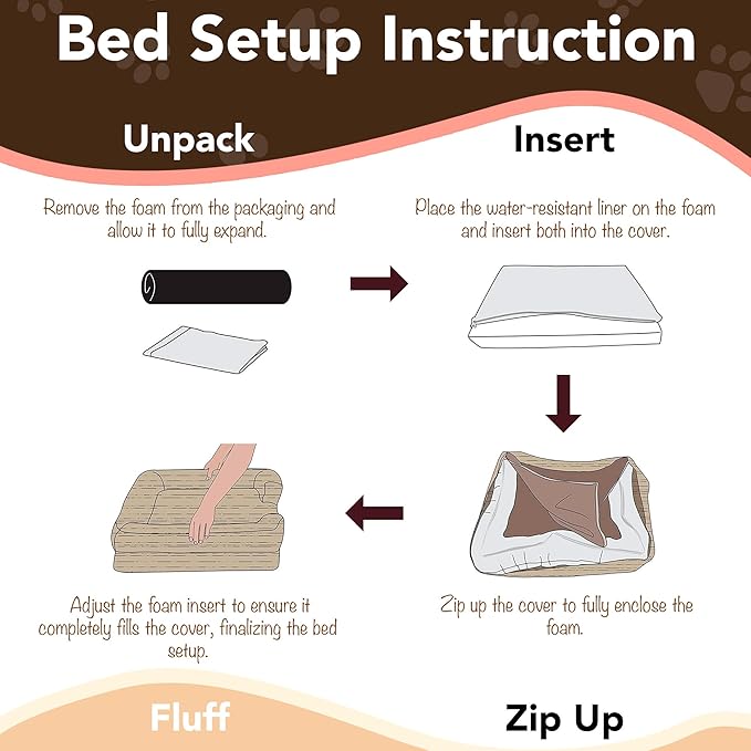 Chester Large Dog Bed - Orthopedic Memory Foam Mattress, Calming Couch, Wall Rim Pillow, Water Resistant, Washable Cover, Non-Slip, Khaki Beige