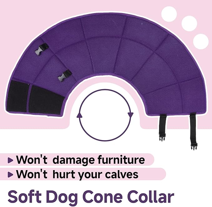 Dog Cone Collar L, Soft Cones for Large Medium Small Dogs,Adjustable Dog Cone Alternative to Stop Licking, Comfy Elizabethan Collar for After Surgery Wound Healing & Hot Spots Purple