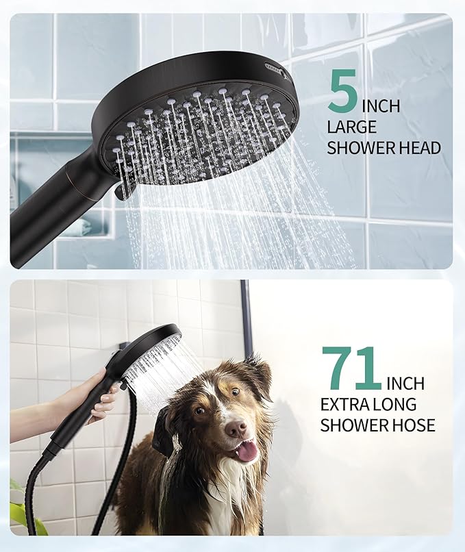 Filtered Shower Head with Handheld, High Pressure 9 Spray Mode Matte Black Showerhead with 4 Filters, Detachable Shower Head, Water Softener Filters Beads for Hard Water - Remove Chlorine