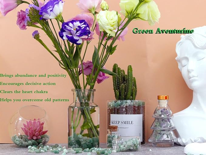 1lb Green Aventurine Aquarium Gravel Rocks Natural Tumbled Healing Crystal Chips Bulk Gemstones Crushed Stones for Fountain Vase Filler Planters Decorative Fish Tank Potted Reiki Energy Balancing