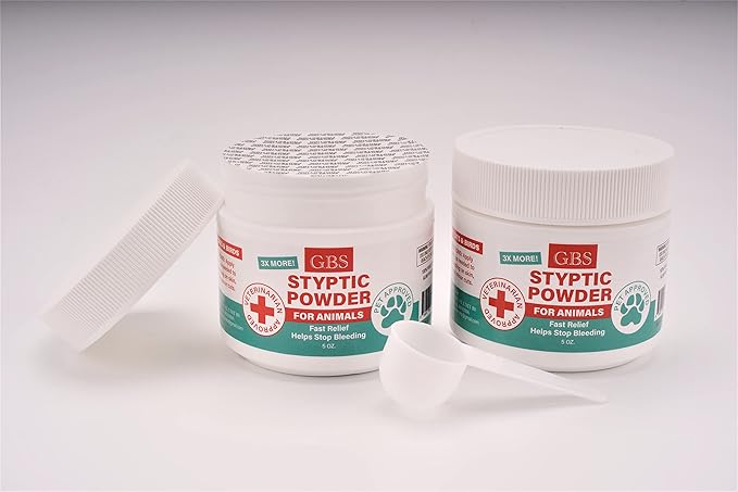 G.B.S 5 oz Styptic Powder for Dogs, Cats & Birds – Quick Blood Clotting for Nail Clipping, Minor Cuts, Tail Docking & Wing Clipping – Pet First Aid Hemostatic Powder with Sealed Top & Scoop (3)