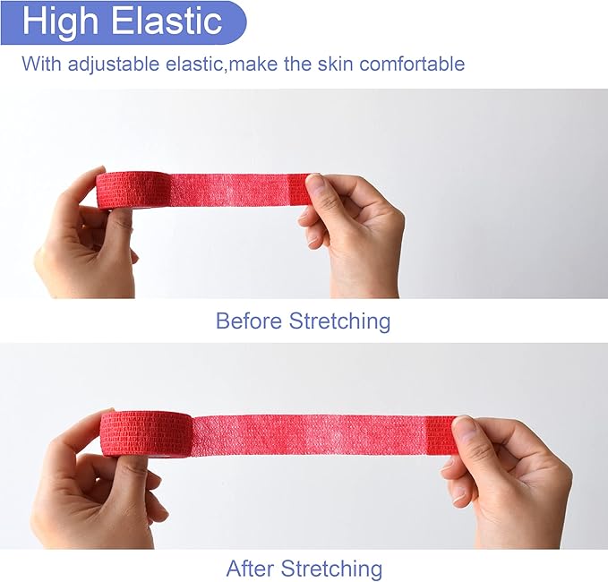 9 Pack 1" x 5 Yards Self Adhesive Bandage Wrap Self Stick Wrap for Ankle, Wrist, Finger, Sports, Breathable Cohesive Vet Tape for Pets (Red)