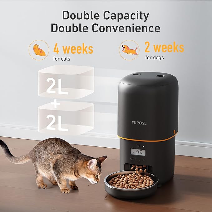 2025 Upgraded Automatic Cat Feeder - 4L Timed Auto Pet Feeder for Cat and Dog with Dry Food Dispenser, 180-day Battery Life, 1-6 Meals Per Day, 1-16 Portion, Desiccant Bag Keeps Food Fresh