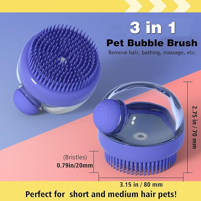 Dog Bath Scrubber Brush, 2 PCS Pet Dog Grooming Massage Shampoo Bath Brush with Soap and Shampoo Dispenser Soft Silicone Bristle for Long Short Haired Dogs Cats Shower