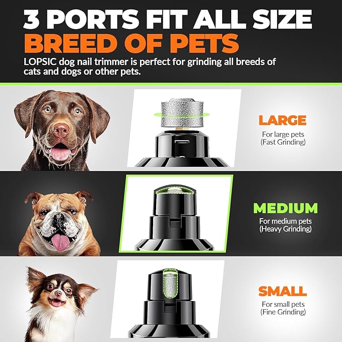 Dog Nail Grinder with 2 LED Lights Powerful 2 Speeds Super Quiet Dog Nail Trimmers with 3 Grinding Wheels Rechargeable Pet Dog Nail Clippers for Large Medium Puppy Dogs Dog Nail File Cat Nail Clipper