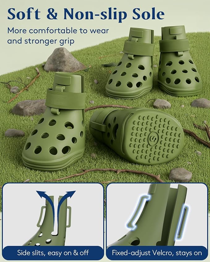 Dog Shoes for Hot Pavement, Breathable Dog Boots Paw Protectors with Adjustable Straps & Non-Slip Sole, Easy On & Off, Waterproof, Easy-Cleaning Silicone Outdoor Dog Booties for Beach and Snow