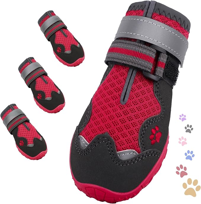 Dog Shoes for Large Medium Small Dog, Mesh Breathable Dog Shoes for Hot Pavement, Anti-Slip Dogs Boots Paw Protectors with Reflective for Outdoor Walking Indoor Hardfloors (Size 2)