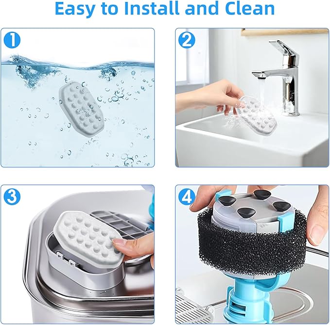 40 Pack Cat Water Fountain Filters-Cat Fountain Replacement Filters for Stainless Steel 3.2L/108oz Adjustable Water Flow Cat Fountain(20 Pack Pet Water Filter Refills+20 Pack Sponges)