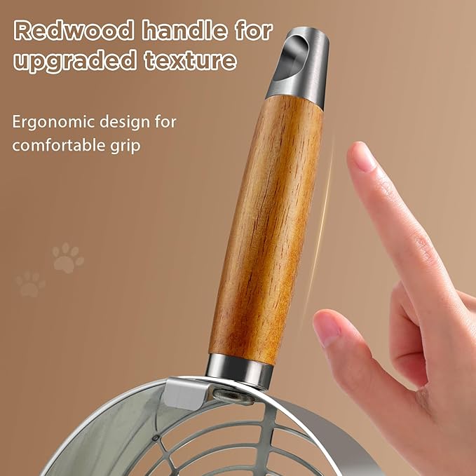 Cat Litter Scoop, Litter Scooper, Metal Cat Litter Scoop, Stainless Steel Cat Litter Scoop, Kitten Pooper Lifter, Kitty Metal Scooper with Holder for Cat Litter Box Strip Holes Easy Cleaning