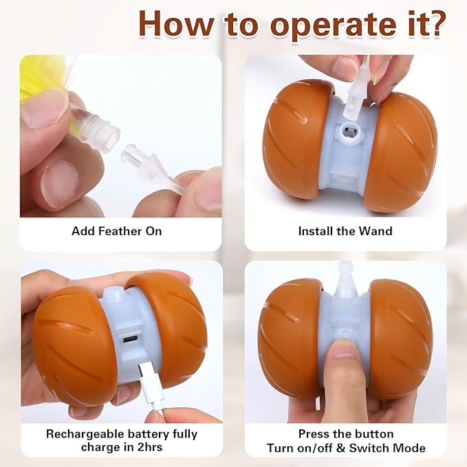 Cat Toys for Bored Indoor Adult Cats,Interactive Flying Feather Teaser,Automatic Moving Robot Cat Toy,Touch Activated Kitten Toy,Rechargeable Cat Enrichment Exercise Toys