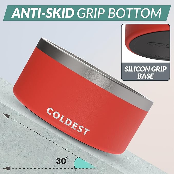 Coldest Dog Bowl - Anti Rust Metal, Non Slip, 3 Layers Insulated Stainless Steel Dog Bowls - Spill Proof & Heavy Duty - Water Bowl for Dogs, Cats & Pets, Dish Washer Safe (200 oz, Crimson Red)