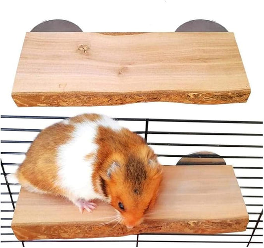 2Pcs Hamster Ledges Wooden Platform Rat Climb Platform Shelf Bird Perch Stand Toys Cage Accessories for Rat Squirrel Gerbil Suger Glider 2.6" X 5.9"