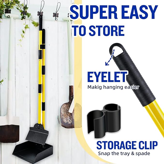 Dog Pooper Scooper,Tray and Spade Set Poop Scooper for Dogs, Adjustable Long Handle Metal Pooper Scooper with Bin for Pet Waste Removal, No Bending Clean Up for Medium and Large Dogs