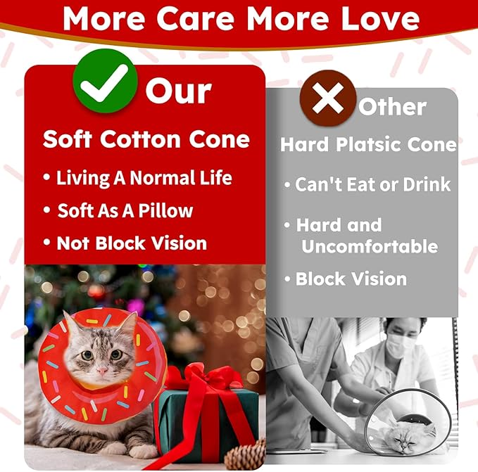 Cat Cone Collar Soft, Cat Recovery Collar for Wound Healing Cute Cat Donut Adjustable Cat Cones to Stop Licking Comfortable Lightweight Neck Elizabethan Collars for Cats Kittens After Surgery