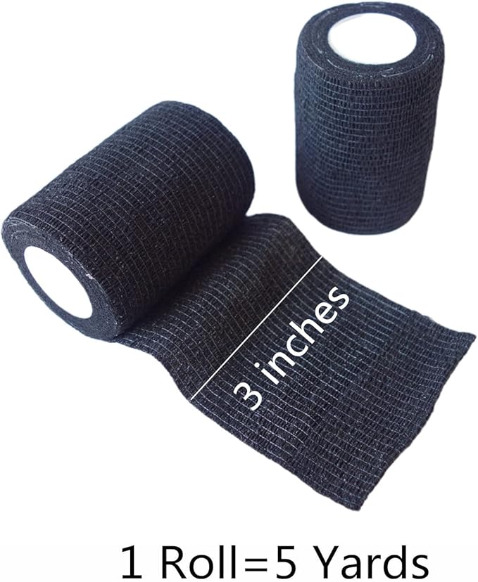 6 Pack 3" x 5 Yards Self Adhesive Bandage Wrap Breathable Cohesive Vet Wrap for Pets, Elastic Self-Adherent Tape for Sports, Wrist, Ankle (Black)