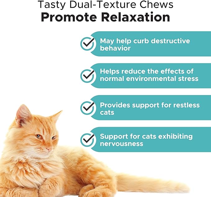 Calming Chews for Cats - Cat Anxiety Relief + Helps Reduce Stress - Behavioral Support & Promotes Relaxation for Travel, Boarding, Vet Visits, Separation Anxiety - Chicken (30-Day Supply)