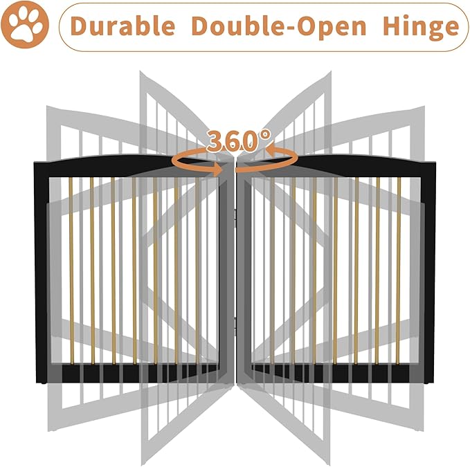Freestanding Pet Gate for Dogs, Indoor Wooden Dog Gate for House, Foldable Dog Gate for Doorway, Stair, Step Over Pet Puppy Safety Fence Tall, 80 Inch Wide, 4 Panels 32", Black & Gold