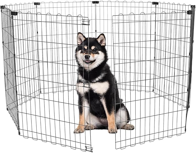 Foldable Dog Playpen 36" Height 8 Panels Metal Exercise Pen No Door - Indoor/Outdoor Dog Play Pen for Small-Medium Dogs, Portable Pet Fence for Yard Garden Camping, Black