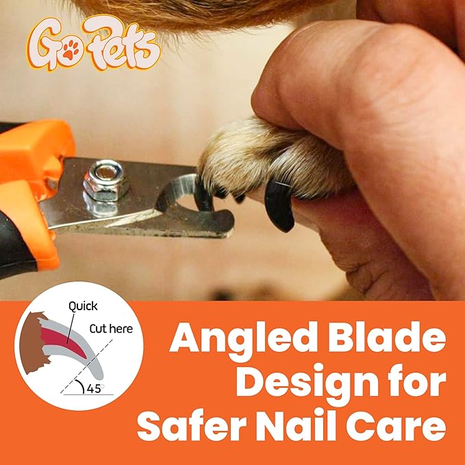 GoPets Nail Clipper for Small to Medium Pets, Quick Sensor Safety Guard, Heavy Duty Trimmer for Thick Nails, Stainless Steel Blades, Grooming Tool for Dogs & Cats, Non-Slip Handle, Built-in Nail File