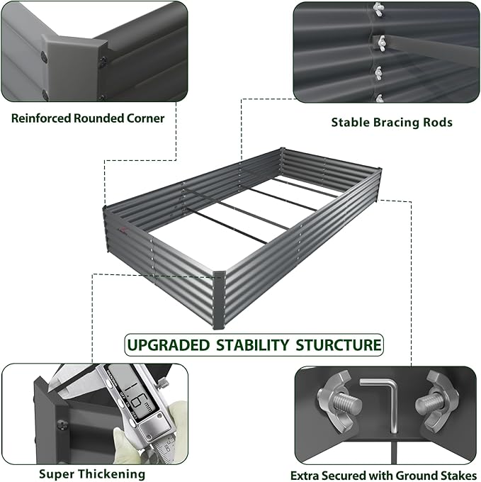 A ANLEOLIFE 8X4X1.5 ft Galvanized Raised Garden Beds Outdoor, Rectangular Metal Planter Box for Planting Vegetables Flowers Herb, Anti-Rust & Easy-Setup, Quartz Grey