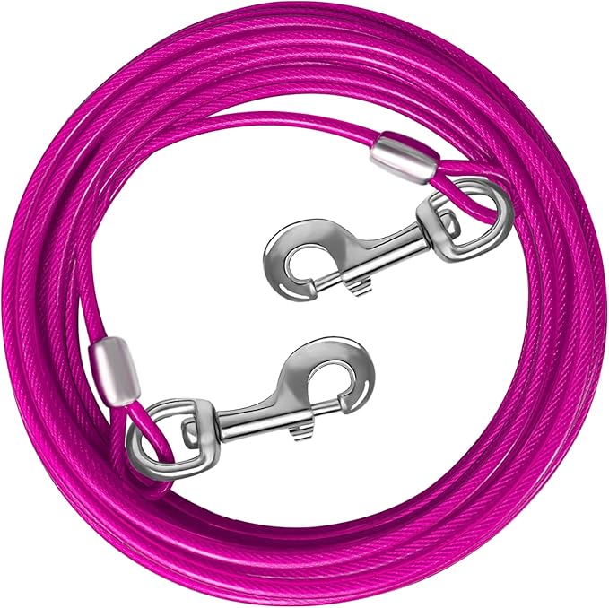 Dog Tie Out Cable 10/15/20/25/30 FT Runner for Yard Steel Wire Cable with Durable Superior Clips Pink Chains for Outside Dog Lead for Large Up to 165 Lbs