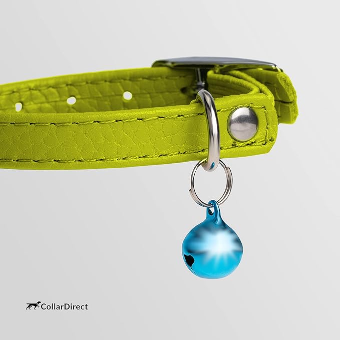 CollarDirect Leather Cat Collar, Kitten Collar with Removable Bell Black Blue Red Orange Lime Green (8-11 Inch, Lime Green)