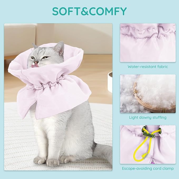 Cat Recovery Collar, Soft Adjustable Cat Cone Alternative, Lightweight Waterproof Fasteners Collars for Cats Kittens Puppies, After Surgery Stop Licking and Daily Use (Sakura Pink, (Neck5.5-9.8"))