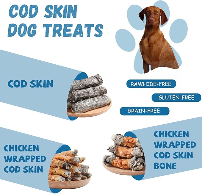 Dog Treats Chicken Wrapped Cod Fish Skin Sticks, Healthy High Protein Omega3 Cod Twist Dog Chews Real Chicken Wrap Teeth Cleaning for Large Medium Small Breeds, 10.6 oz