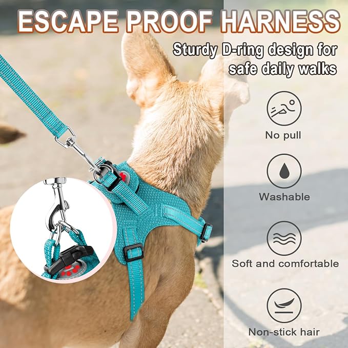 Dog Harness Step in Dog Vest Harness, Reflective Adjustable Puppy No Pull Harness Breathable Soft for Small and Medium Dogs Cats, Ocean Blue, XS