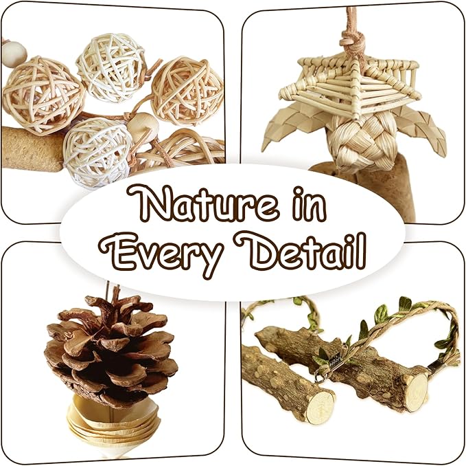 5-Pack Natural Hanging Basket Bird Toys – Foraging & Chewing Toys for Parakeets, Cockatiels, Conures & Small Birds – No Plastic, All-Natural Materials
