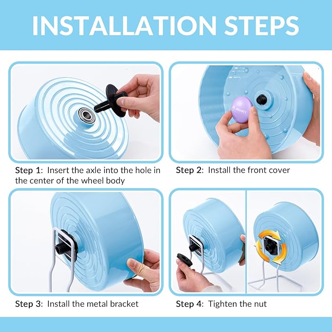 8.4" Silent Hamster Wheel, Non-Slip Track, Exercise, Release Stress, Relieve Anxiety, Adjustable Height Stand, for Syrian Dwarf Hamster, Gerbil, Mice, Other Small Medium Sized Pets, Blue