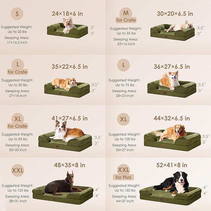 EHEYCIGA Orthopedic Dog Bed for Medium Dogs, Waterproof Memory Foam Medium Pet Beds with Sides, Non-Slip Bottom and Egg-Crate Foam Dog Couch Bed with Washable Removable Cover, Olive Green