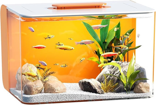 2.5 Gallon Fish Tank Small Aquarium Starter Kit with Hidden Filtration, 3 Color Light, Self Cleaning Nano Tank for Betta, Shrimp, Guppy, Angelfish