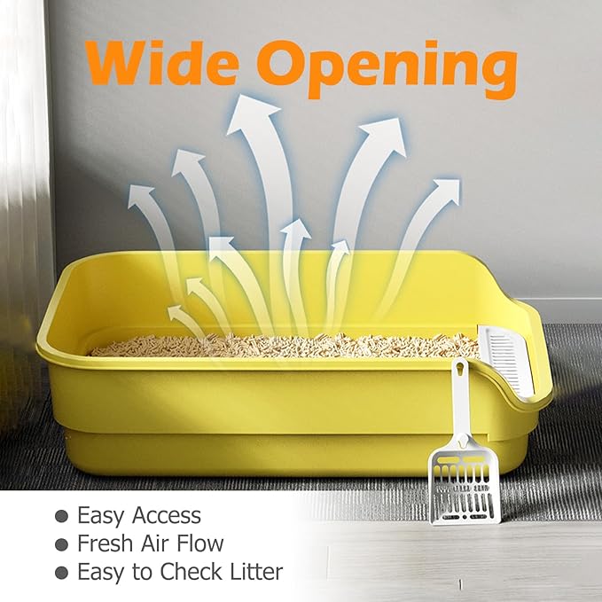 Extea Large Cat Litter Box with High Sides,Cat Boxes for Indoor Cats,Cat Litter Pan for Kitty,Litter Box with Low Entry,Easy to Clean,Anti-Splashing,23.6" x15.7" x6.2" (White)