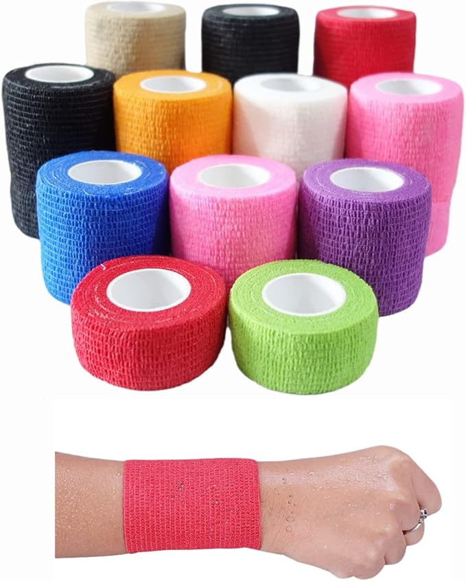 6 Pack 1" x 5 Yards Self Adhesive Bandage Wrap Breathable Cohesive Vet Wrap for Pets, Elastic Self-Adherent Tape for Sports, Wrist, Ankle (Skin Color)