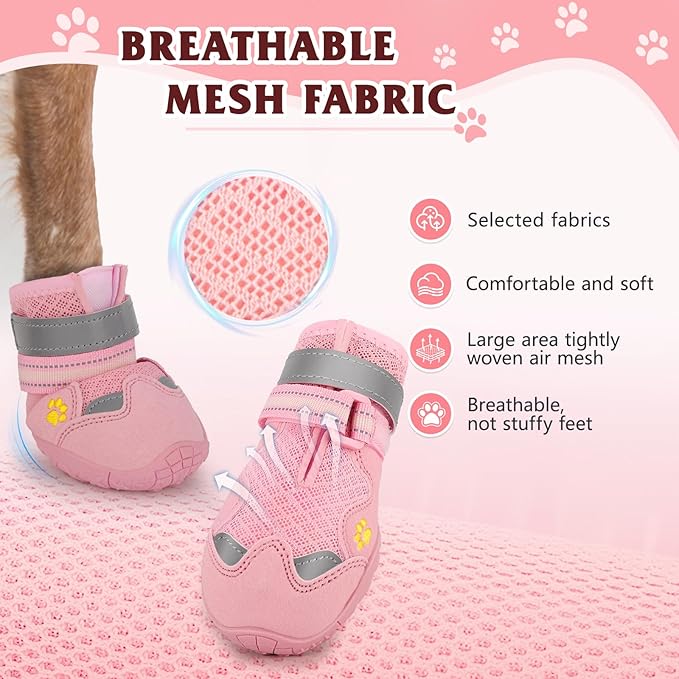 Dog Shoes for Large Medium Small Dog, Mesh Breathable Dog Shoes for Hot Pavement, Anti-Slip Dogs Boots Paw Protectors with Reflective for Outdoor Walking Indoor Hardfloors (Size 3)