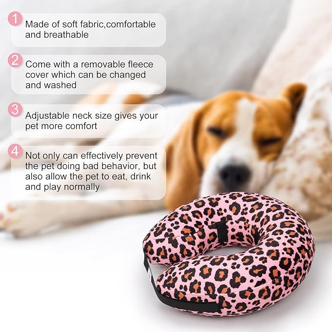CuteBone Inflatable Dog Donut Collar with Removable Soft Fleece Covers for Small/Medium/Large Dogs and Cats After Surgery GWB10M