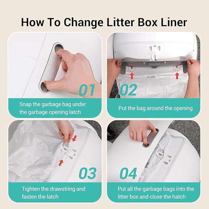 80 Count Waste Bags for Self-Cleaning Cat Litter Box, Replacement Extra Large Cat Litter Box Liners, 4 Rolls Drawstring Trash Bags for Robot, 20 x 18 Inches（4 Packs/80 Counts）