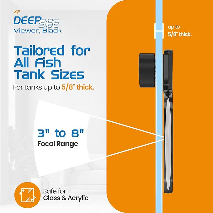 Flipper DeepSee 4" Viewer - Filter Clear Lens and Aquarium Magnetic Magnifier - Fish Tank Magnifying Glass for Coral Reef Aquarium - Magnetic Magnifying Glass Ideal for Photography - Black