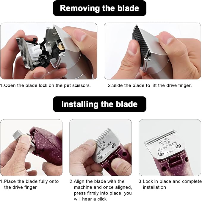 Detachable Pet Dog Clipper Blades, Compatible with Size-4FC (9.5mm), Most Oster A5, KM Series Clippers,Made of Ceramic Blade & Stainless Steel Blade 2Pack