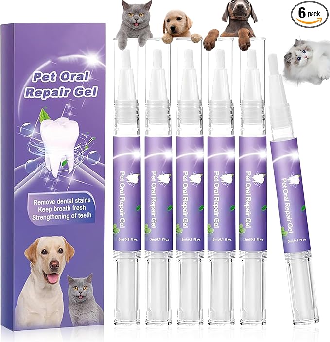 6Pcs Pet Oral Repair Gel, Dog Oral Repair Gel, Pet Breath Freshener for Cats and Dogs, Removes Tartar, Keeps Breath Fresh, Strengthens Teeth,No Brushing Oral Care Cleaner,3ML